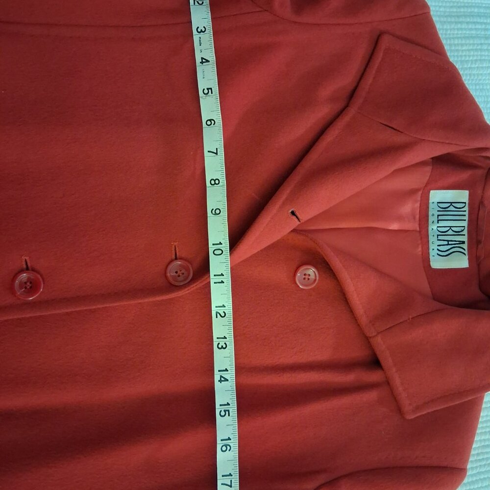 Bill Blass Classic Red Cashmere Single Breasted Winter Coat with 2 side pockets - Picture 6 of 7